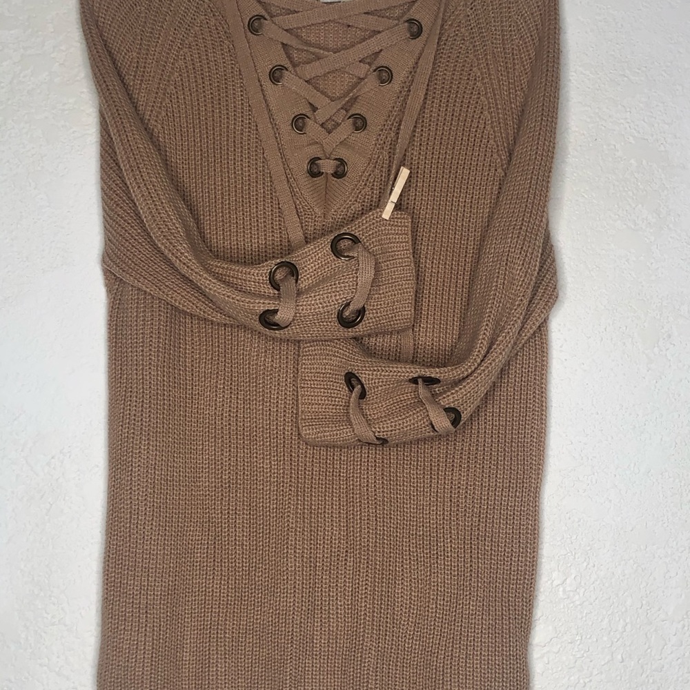 Miracle Lace Up V Neck Sweater S/M - Picture 3 of 6